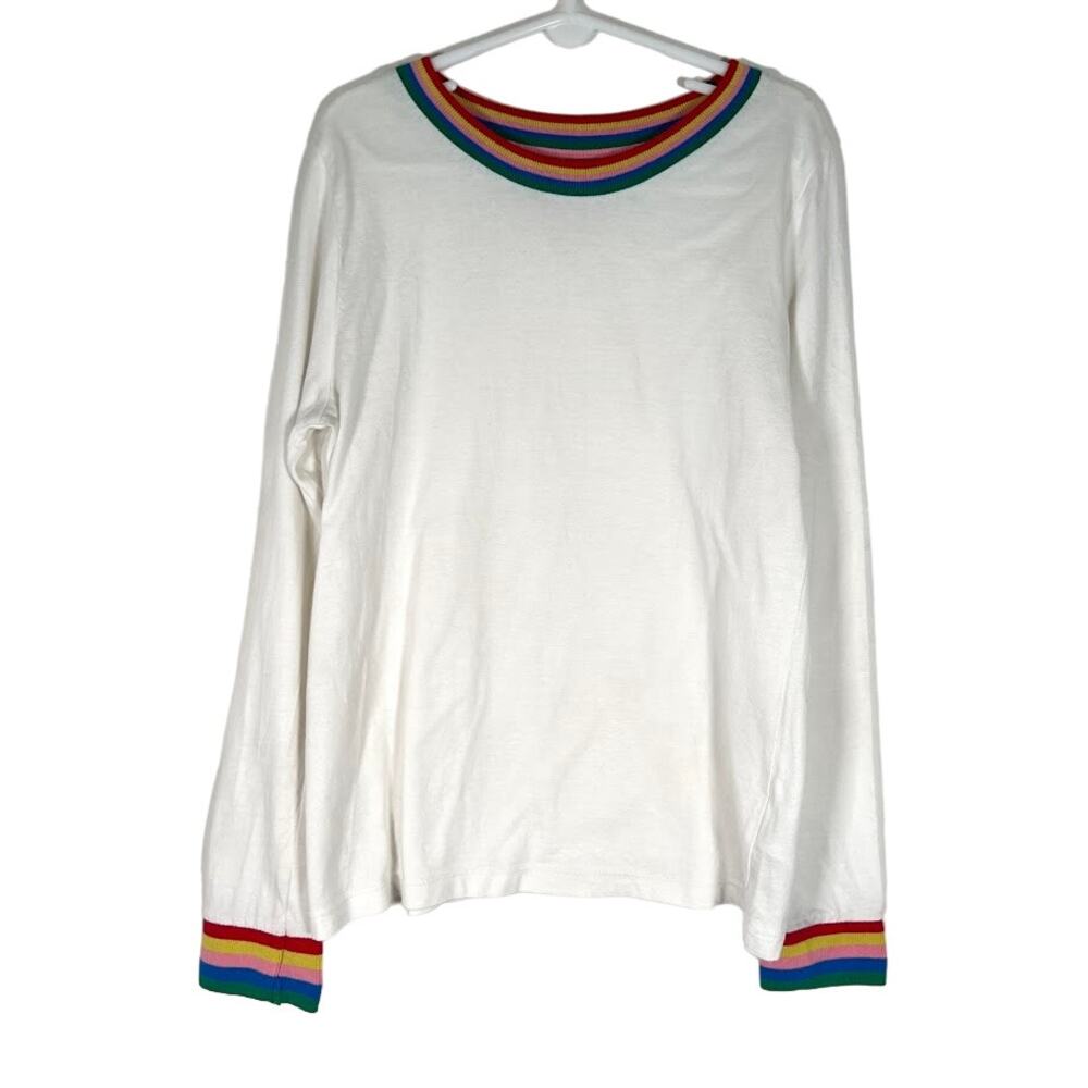 Boden Kids Unisex Boden Rainbow Rib Slub Tee Shirt 9-10Y Long Sleeve Soft Comfy